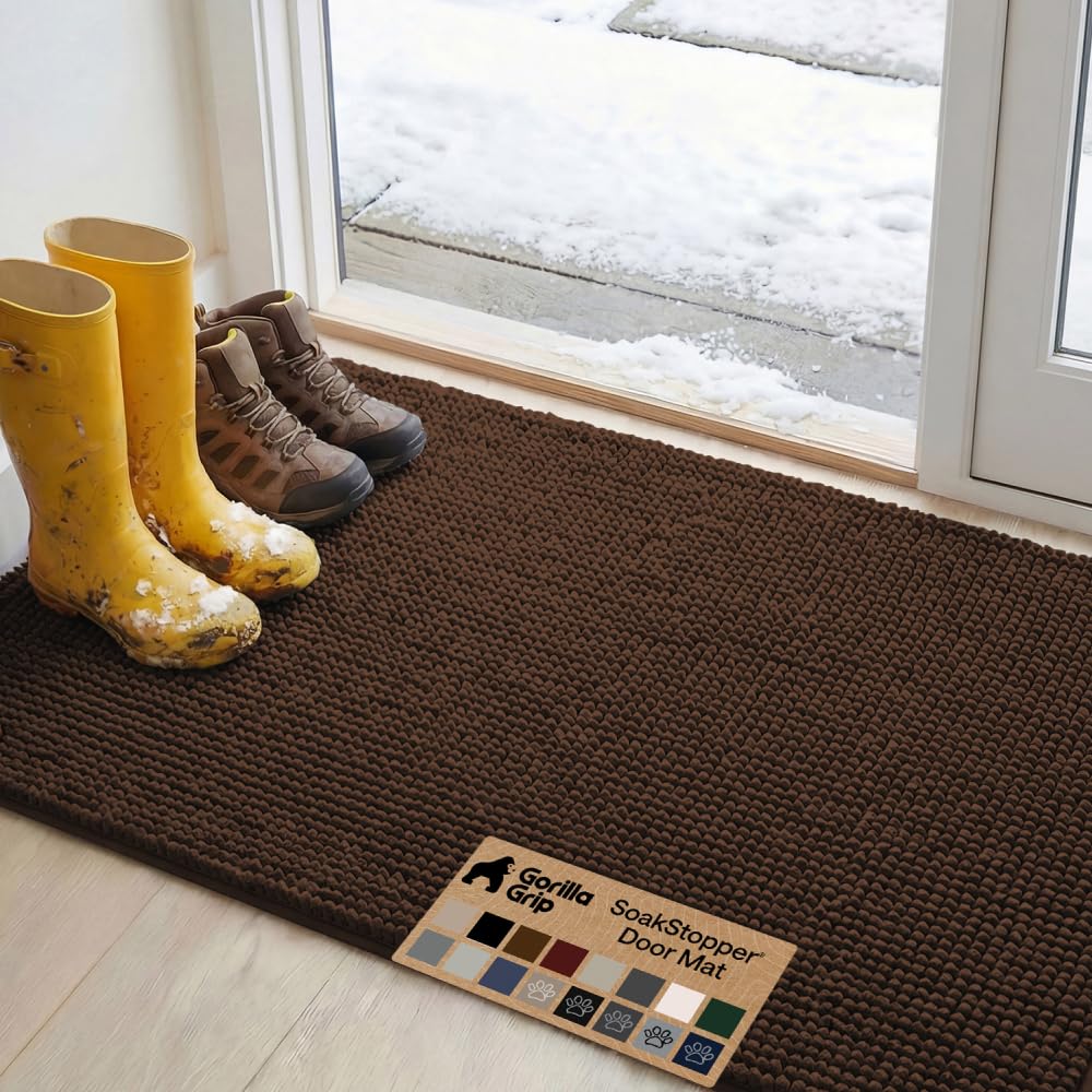 GORILLA GRIP SoakSTOPPER Dog Door Mat, Machine Wash and Dry, 48x30 Brown