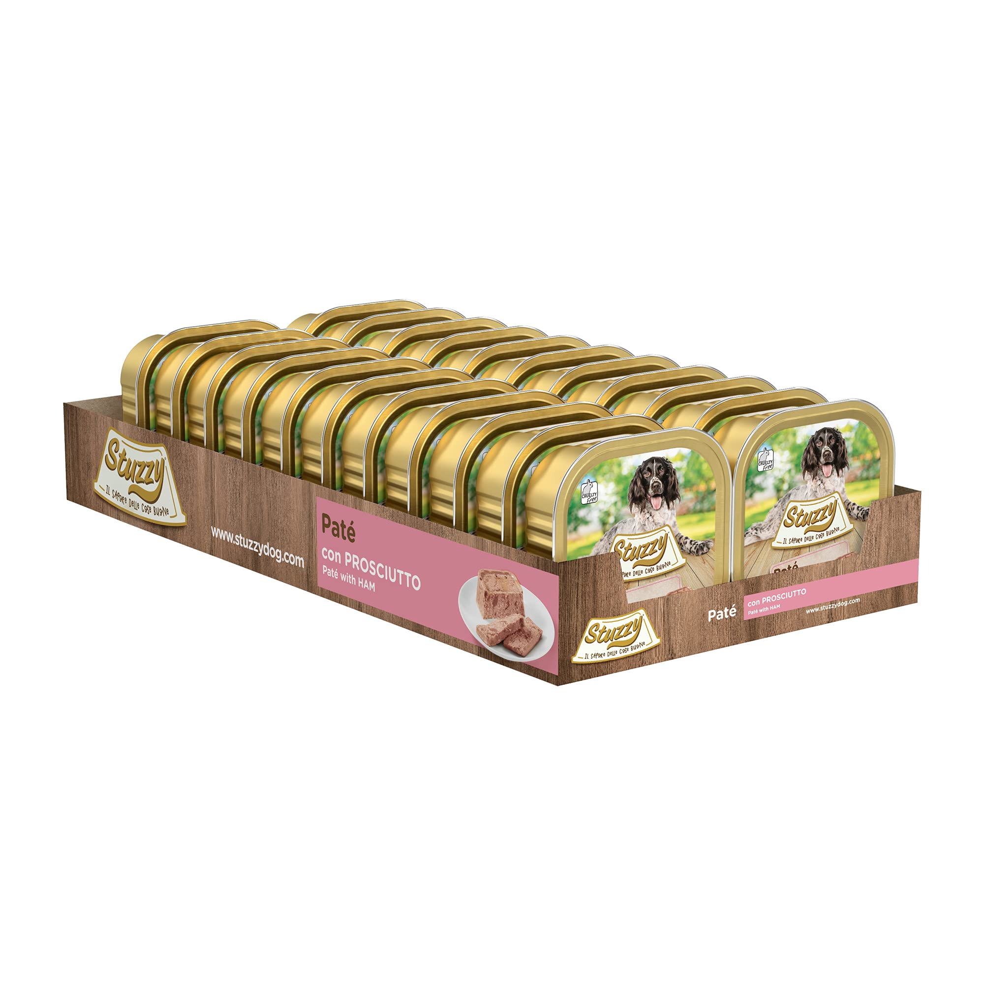 Stuzzy Cibo Umido per Cani Adulti al Gusto Prosciutto Paté e Carni in Pezzi 3,3kg (22 Vaschette 150g)