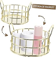 Vista 4 de Caja de almacenamiento redonda de 2 piezas, cesta de almacenamiento de alambre de metal de escritorio con oreja de gato, bandeja de rejilla