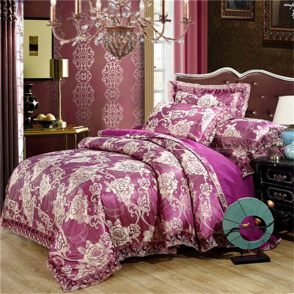 Parure de lit jacquard en satin violet haut de gamme pour lit double