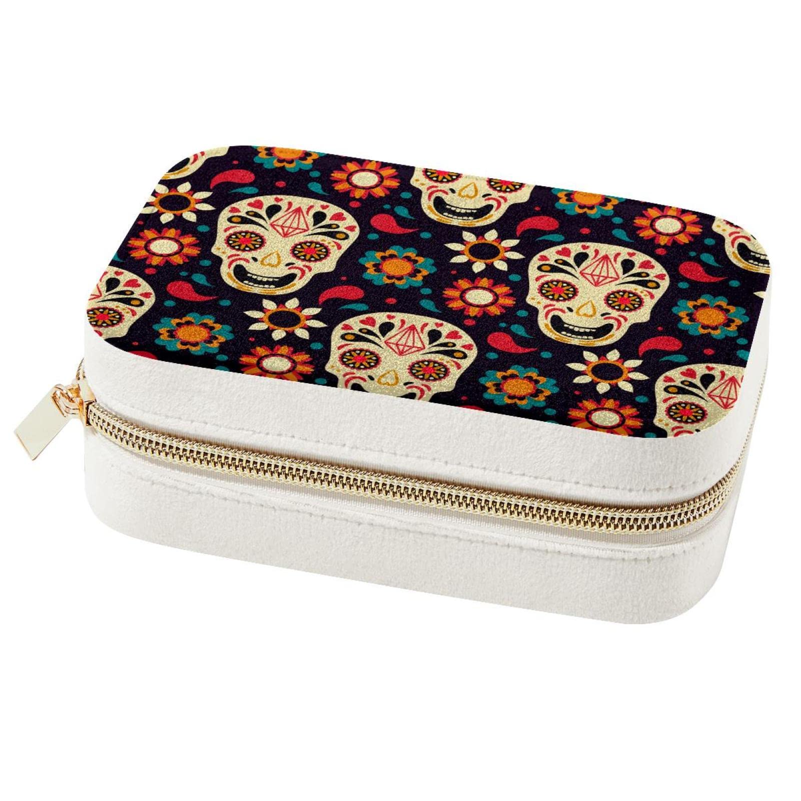 Boîte à bijoux crâne floral rétro avec compartiments