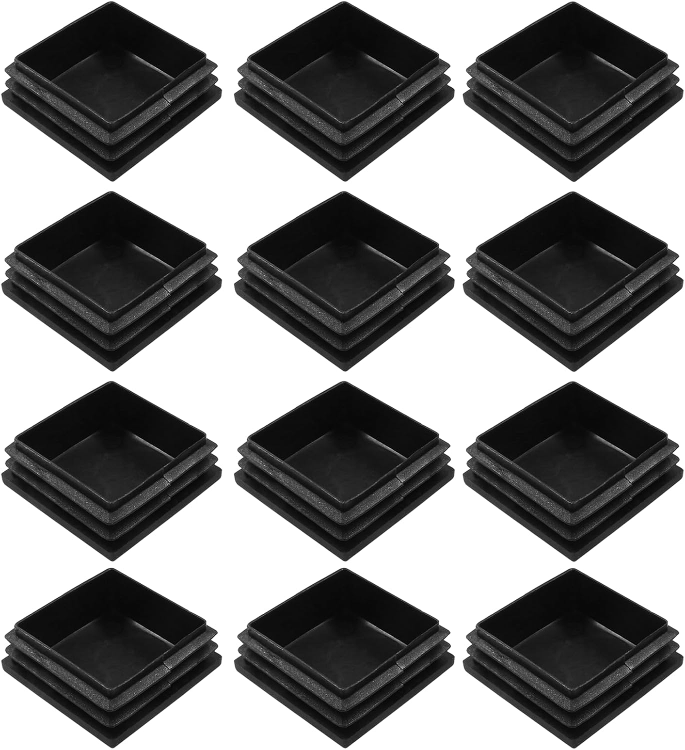 12 Pack 2" Square Plastic Plugs, Black Tubing End Caps Plugs Insert for Square Tube and Furniture Legs