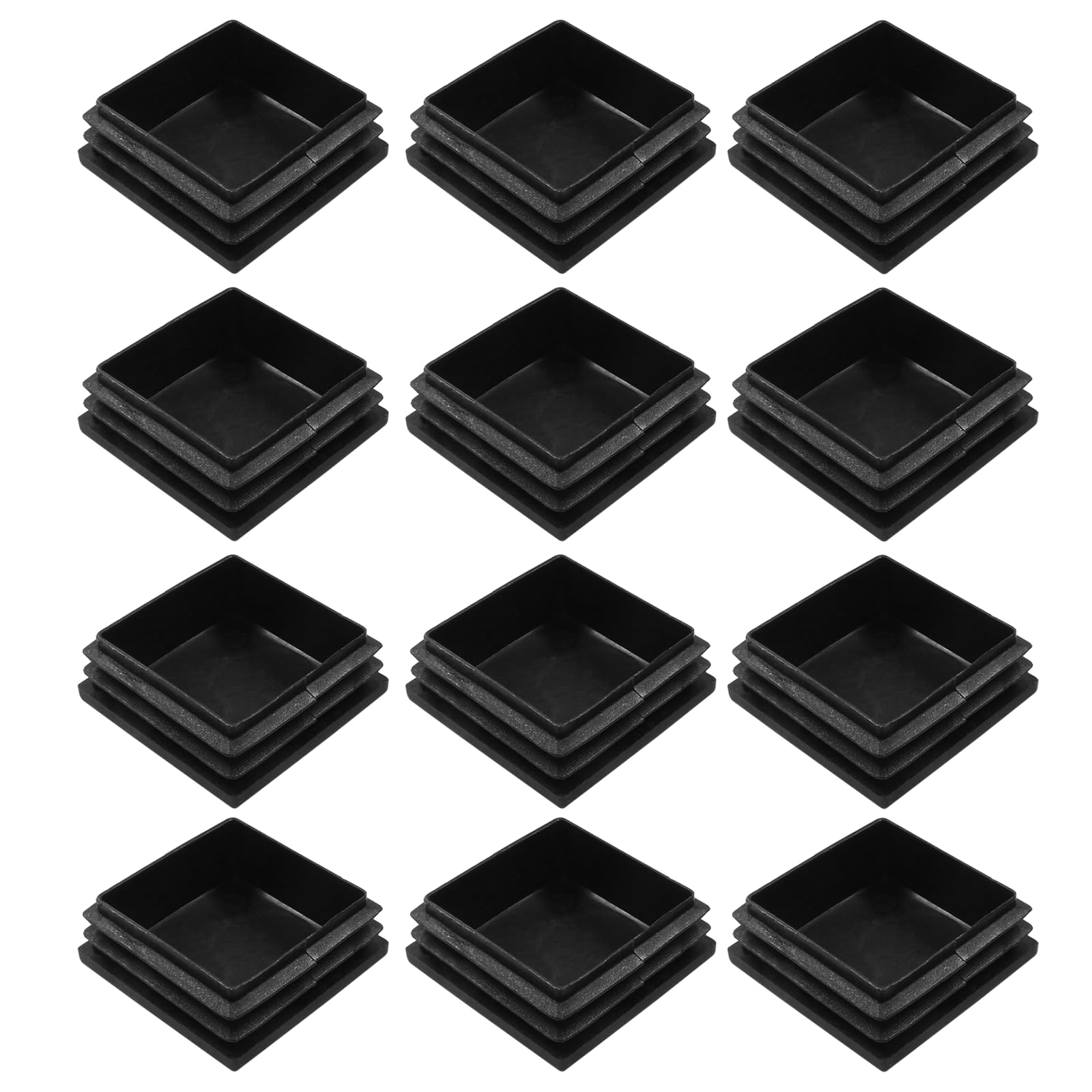 Bonsicoky 2" Square Plastic Plugs, Black, 12 Pack | Tubing End Caps, Insert for Square Tube, Furniture Legs