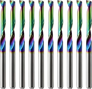 O Flute CNC Router Bits with DLC Coating, 1/8 Inch Shank Single Flute Spiral End Mill, Solid Carbide Up-Cut Milling Cutters for Aluminium, Acrylic, PVC, Plastic, Wood and MDF (Pack of 10)