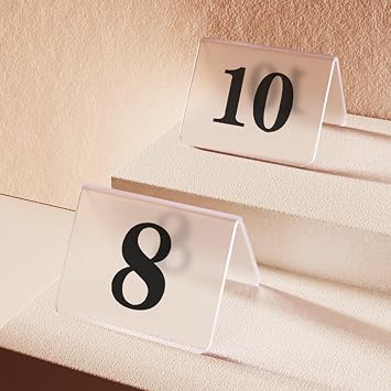 HJXGQJM Acrylic Tent Table Numbers 1-10 Double Sided Table Numbers Signs for Wedding Party Banquets Receptions Dinner,Stackable Restaurant Tent Style Table Number CardsClear,61-70