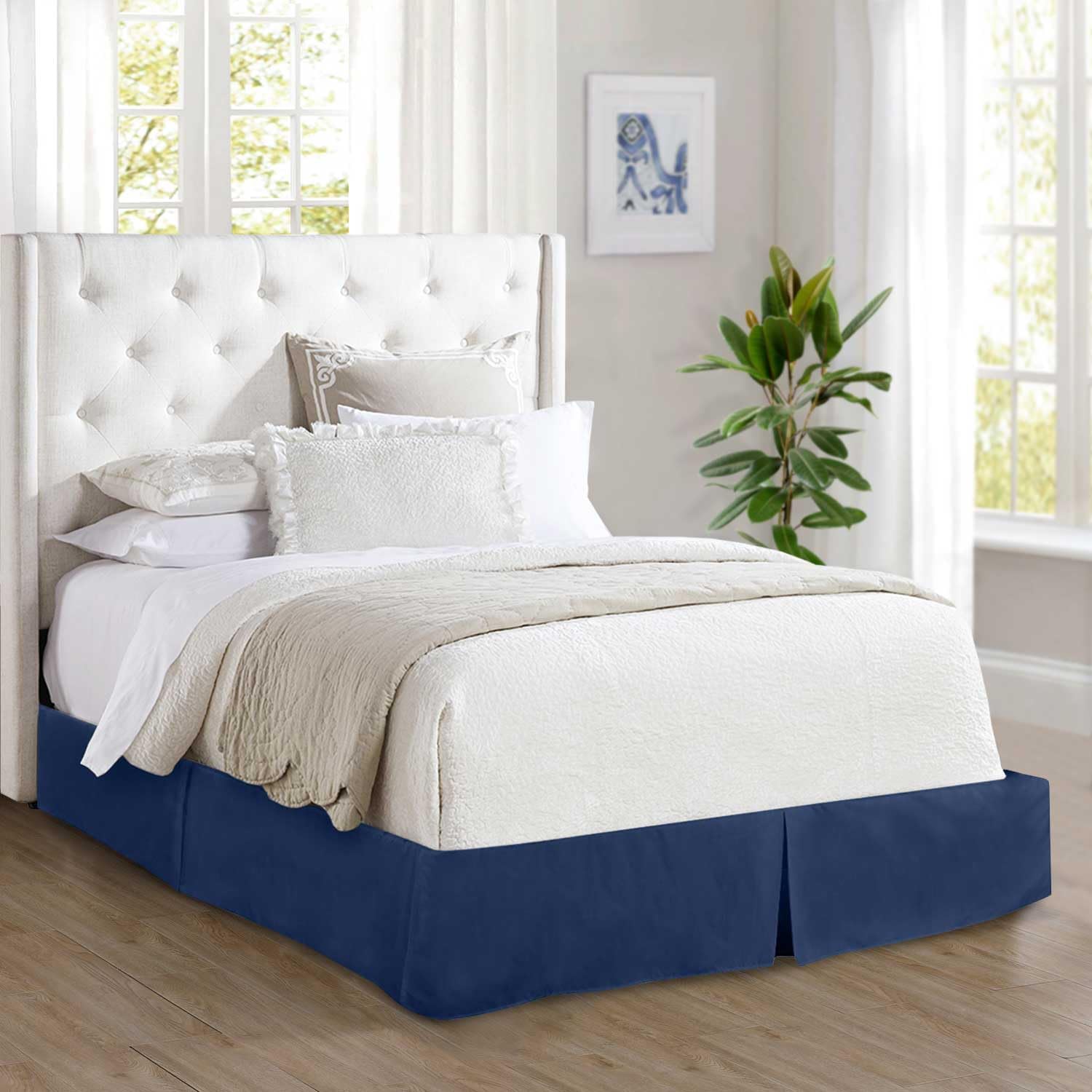 Elegant Comfort 1500 Premier Wrinkle & Fade Resistant Hotel Quality Bed Skirt/Dust Ruffle - Pleated Tailored 14inch Drop, King, Navy Blue