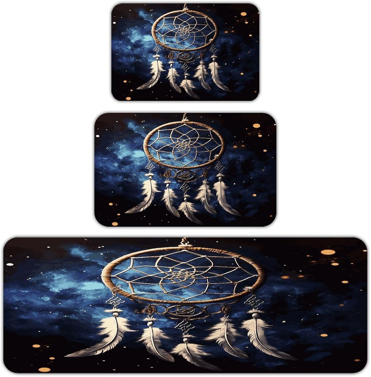 White Fantasy Dream Catcher Kitchen Mats Soft Absorbent Rugs for Floor Non Slip Washable Kitchen Mats Fashion Rectangular Rugs for Three-Piece Set for Laundry Office Home Sink
