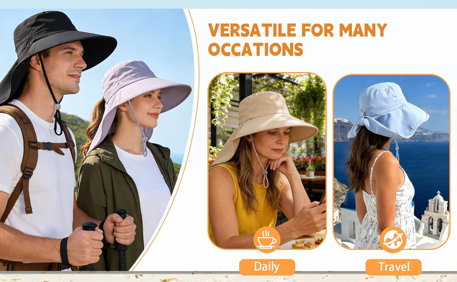 Ruqizhi Sun Hats for Women with Neck Flap Ponytail Hole Women Sun Hats Rollable UV Protection Fishing Hats Wide Brim UPF 50+ - Image 7