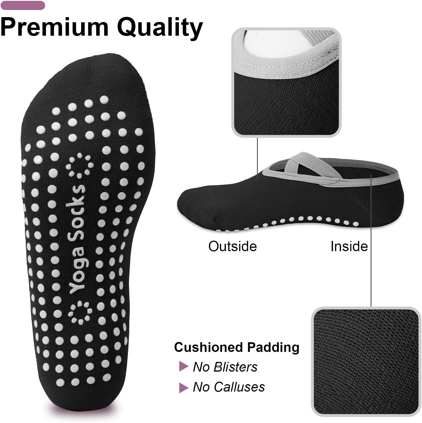 Vancle 4 Pairs Yoga Socks for Women, Non Slip Pilates Socks Grip Socks for Workout, Dance, Barre, Hospital