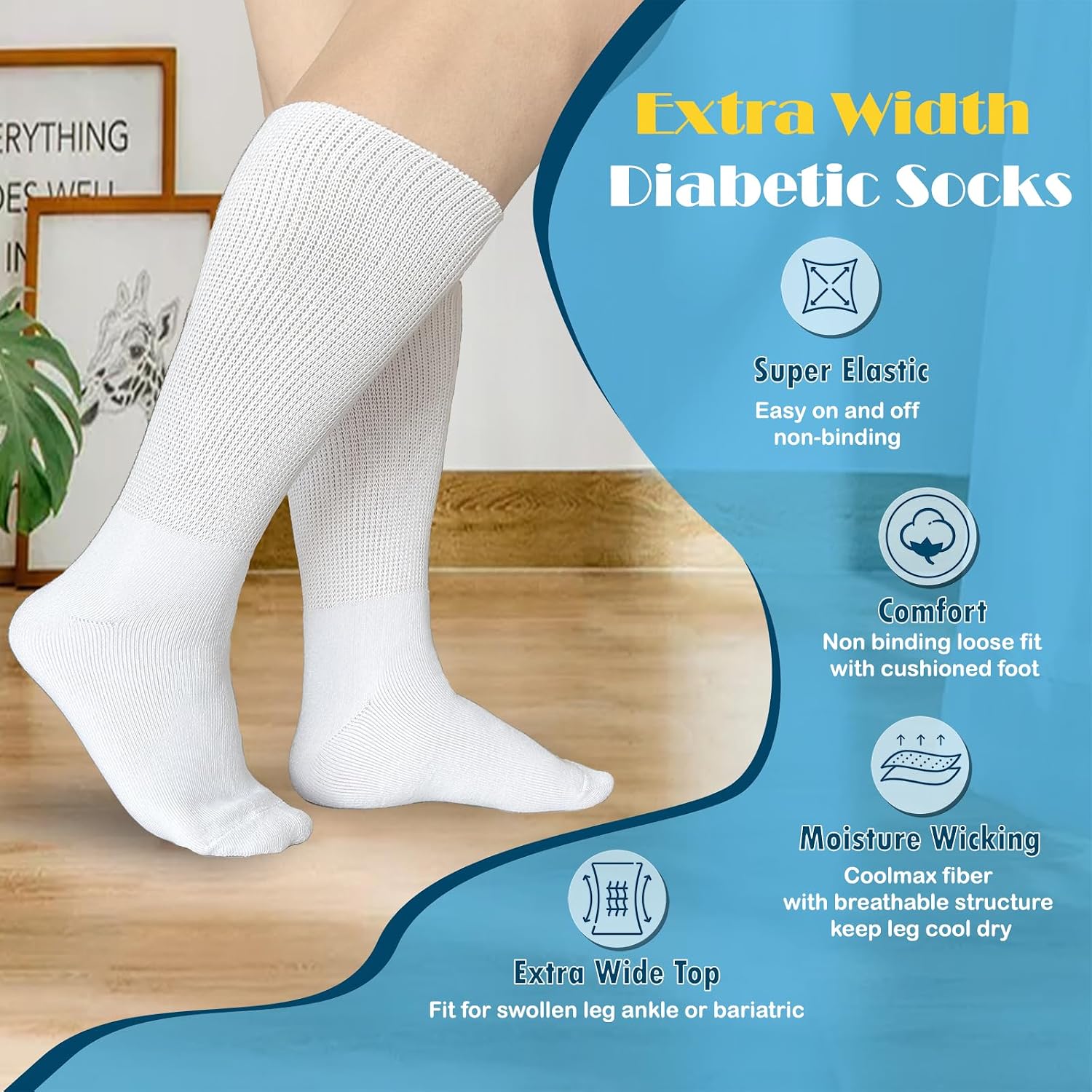 COIYUFUX Diabetic Socks for Men Women,3 Pairs Non Binding Crew Sock 9-11 10-13 for Bariatric Neuropathy