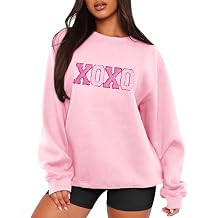 MAPICK Valentine Sweatshirts for Women Funny Letter Printed Chenille Patch Pullover Sweaters Long Sleeve Oversized Tops