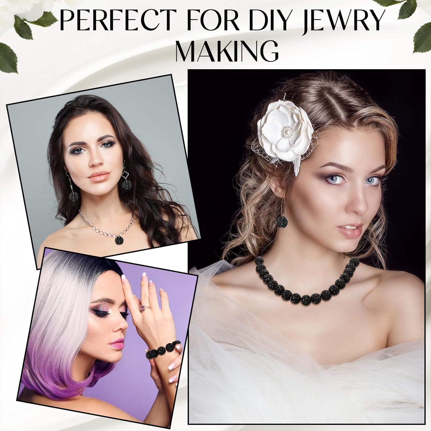 40 Pcs 20 mm Rhinestone Beads Bulk Crystal Round Disco Ball Chunky Bubblegum Beads for Pens Bracelets Charms Craft European Style Jewelry Making Supplies Christmas(Black) - Image 5