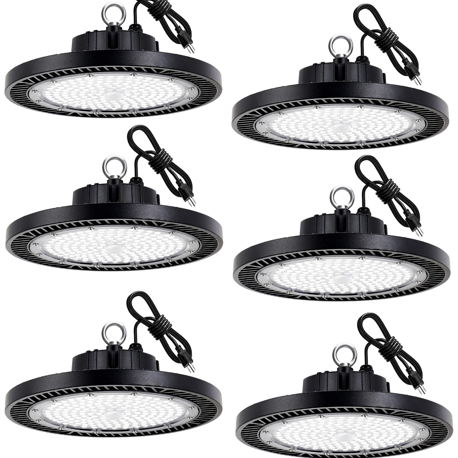 Photo 1 of ***USED - LIKELY MISSING PARTS - UNABLE TO VERIFY FUNCITONALITY***
Led Shop Lights - 200W 28000lm 5000K 6 Pack UFO Led High Bay Light with Plug 5' Cable and Hook Ring, High Bay Led Lighting for Garage Gym Warehouse Workshop B-6 PACK