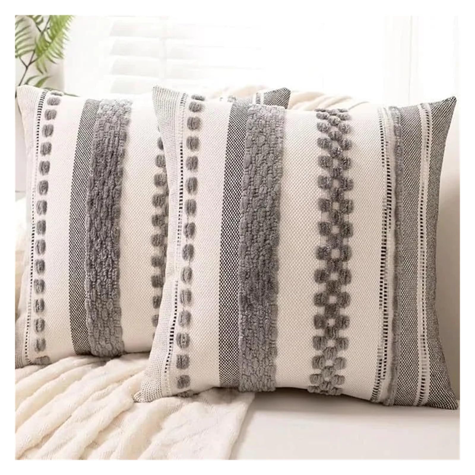 XPJYUA Chenille Pillow Covers Green Throw Pillow Cover 18x18 Decor Cushion Cases Multicolor Striped Chenille Accent Pillowcase(Grey)