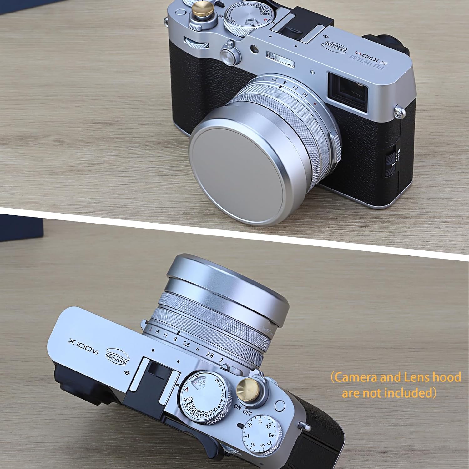 Haoge Cap-X54W Metal Lens Cap for Fujifilm X100VI Fuji X100V Camera Silver Compatible with Haoge LH-X54W Lens Hood