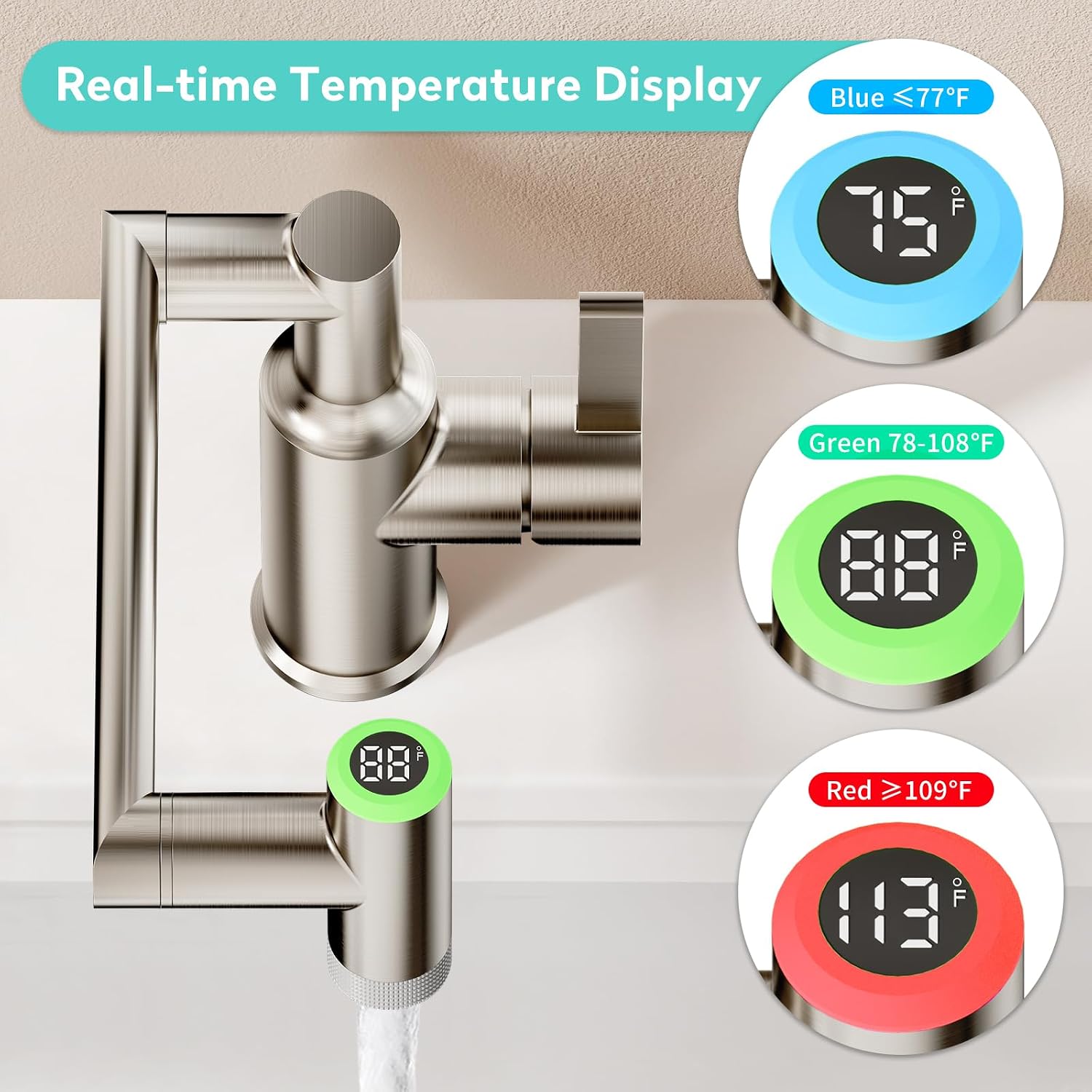 KAIYING 1080° Rotatable 1 Hole Bathroom Faucet with Temperature Display image 5