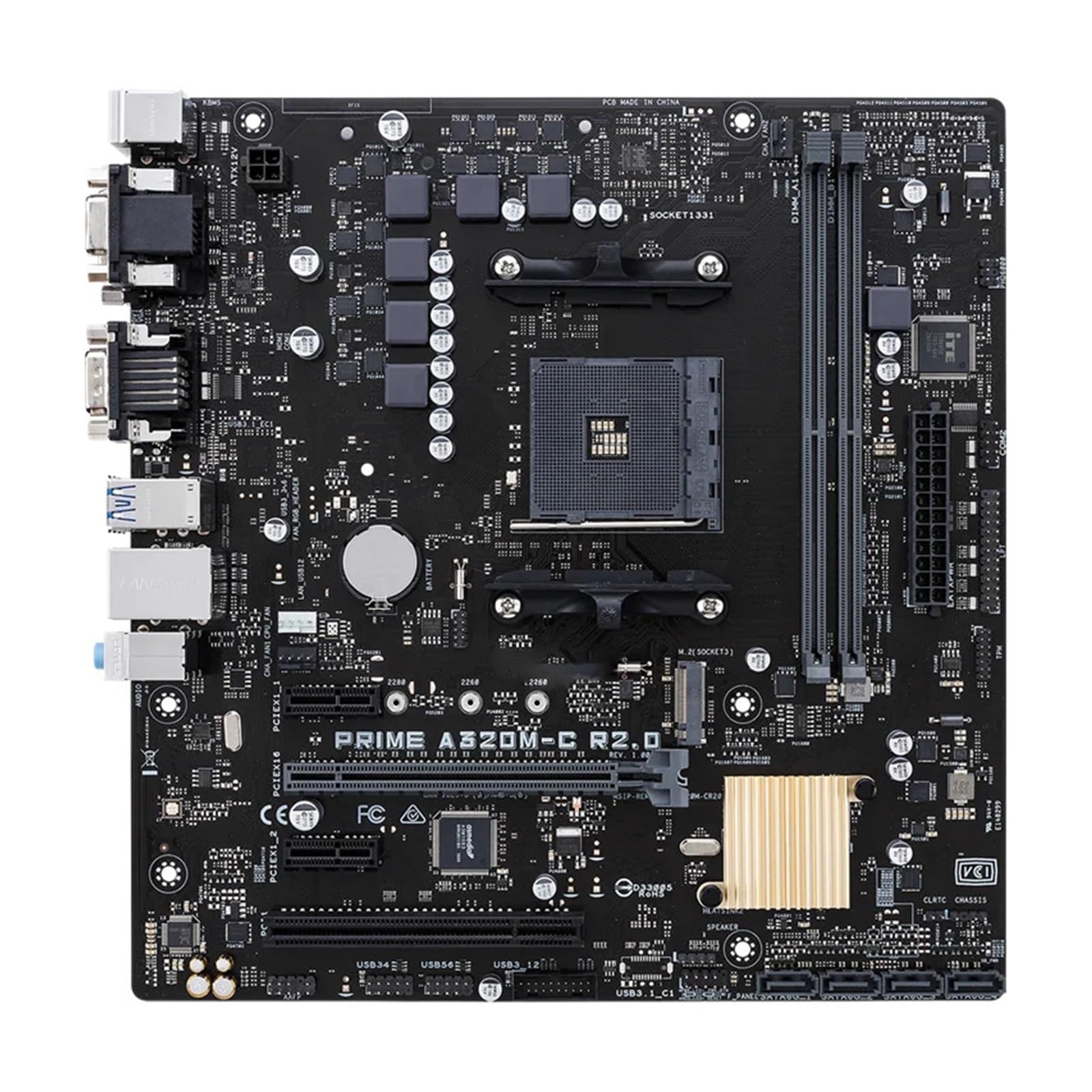 Carte Mere Fit for ASUS Prime A320M-C R2.0 A320 AM4 Carte mère Prise en Charge Ryzen 5 5500/5600 7 5700X/3700X 3 3100 CPU M.2 SATA 6 GB/s mATX