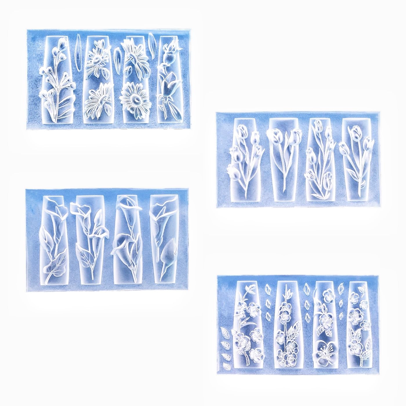 4-Piece Floral Silicone Nail Art Mold Set - 3D Flower Embossing Stencils for UV Gel/Resin/Nail Decoration, DIY Craft Tools Nail Supply Set (Candy & Flowers)