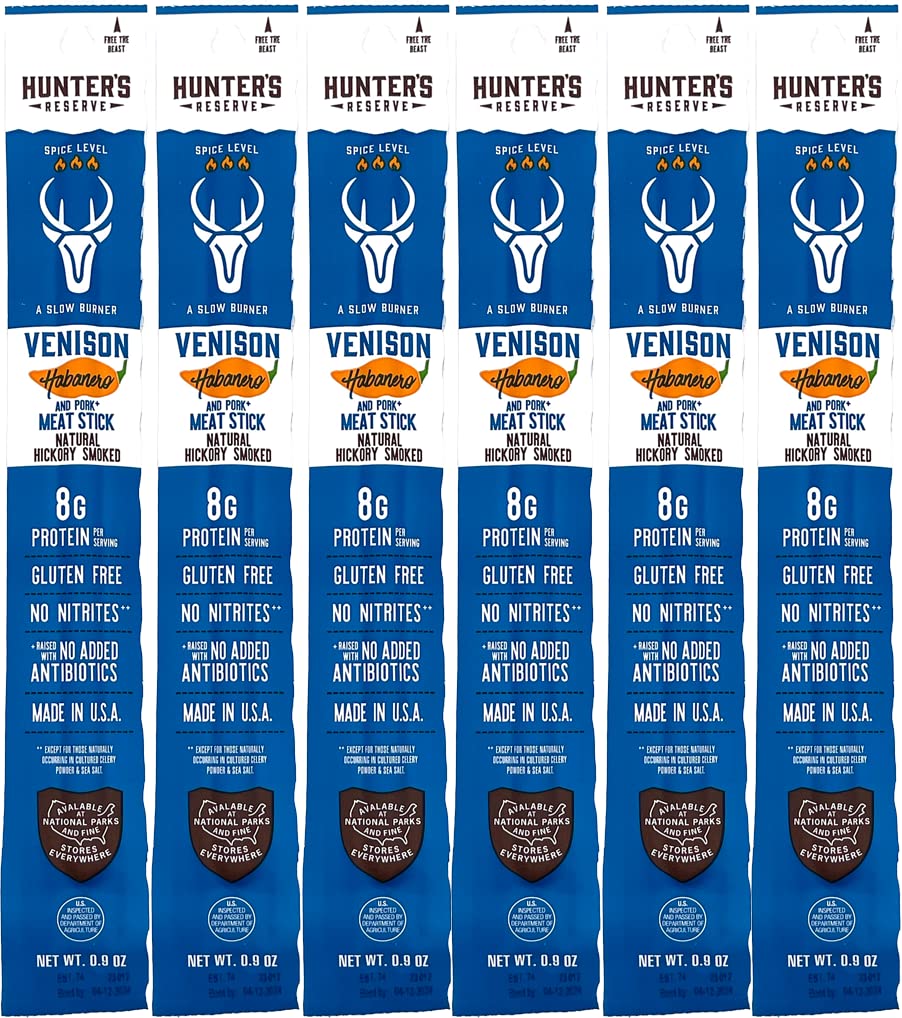 Hunter's Reserve - Exotic Meat Trail Sticks - Adventure You Can Taste - Wild Game Jerky Sticks (VENISON HABENARO, 6 ct)