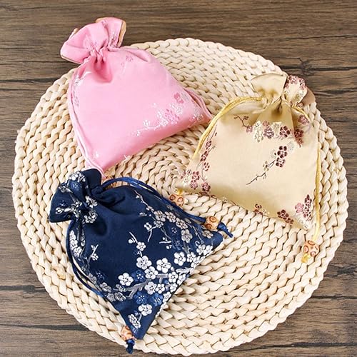 Miniatura 6 de 20 bolsas de seda con cordón, bolsa de joyería bordada de brocado de seda china, bolsa de joyería para boda, 4.7 x 5.9 pulgadas