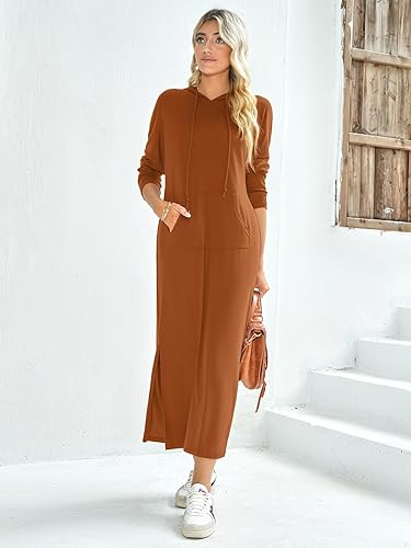 Miniatura 5 de GIKING Vestido largo con capucha para mujer, manga larga, con capucha, con bolsillos, moda de otoño 2023