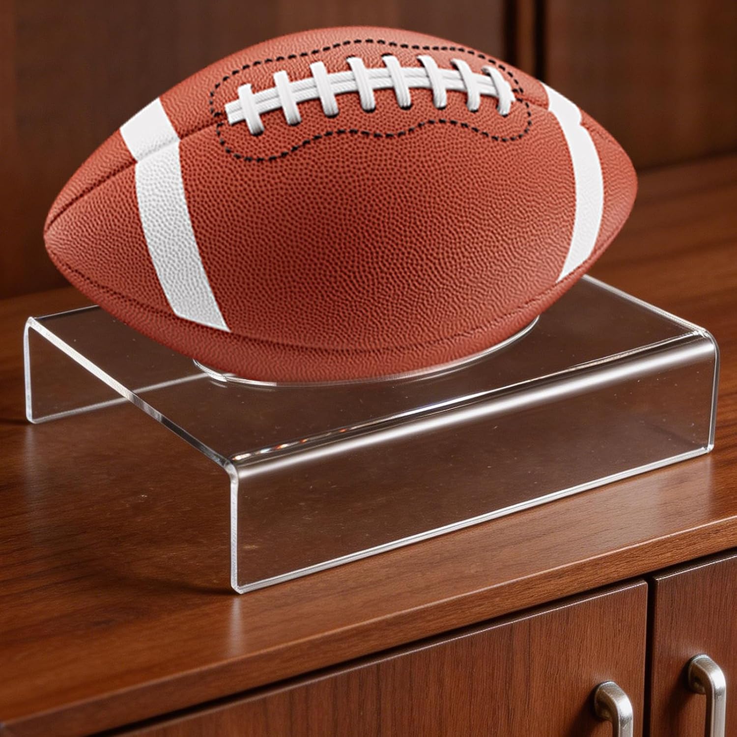 2pcs Acrylic Football Display Stand - Clear Holder for Autographed Balls & Souvenirs - Sports Memorabilia Display for Full Size, Mini Footballs, Men Cave or Office Use