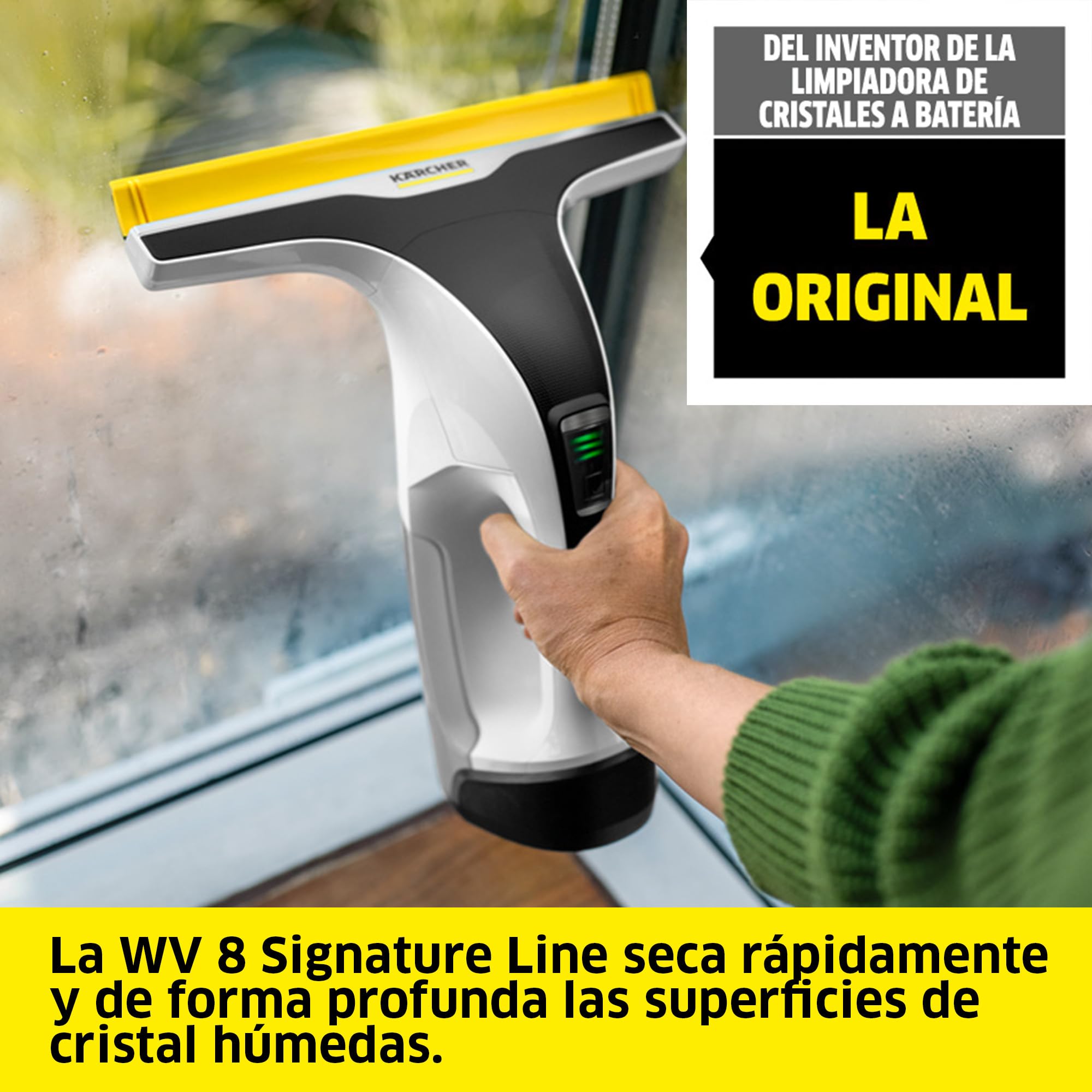 KÄRCHER limpiadora de cristales con batería WV 8 Signature Line, autonomía: 55 min, depósito: 150 ml, 2 boquillas, botella pulverizadora con 2 paños, rascador de suciedad, limpiador de ventanas