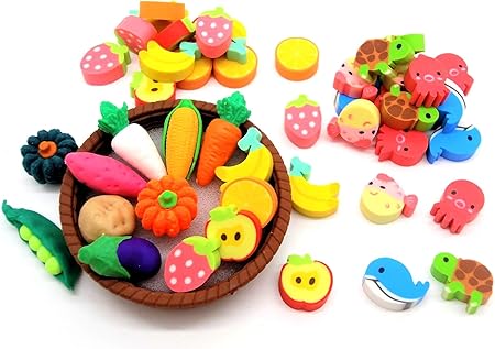 Amazon ぴぴっと 遊んで学ぼう おもしろ消しゴムセット 野菜とフルーツの取り分け 知育玩具 動物 野菜 フルーツバスケット かわいい ミニ 消しゴム 子供 プレゼント 野菜 果物 アニマル 消しゴム 全50個 消しゴム 文房具 オフィス用品
