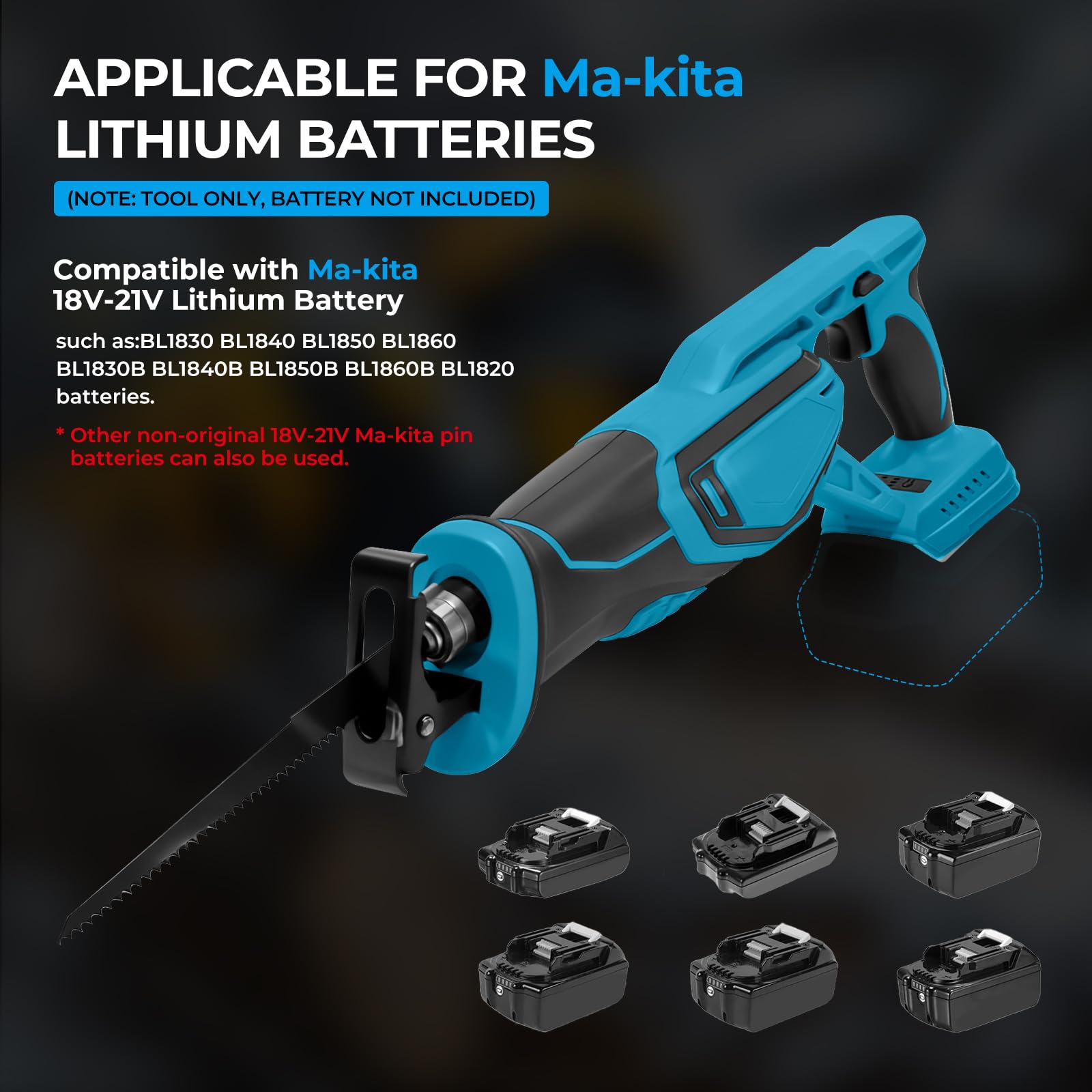 Sierra de sable con batería para Makita 18 V, 3000 SPM, batería de sierra de recipro, velocidad variable con 8 hojas de sierra para cortar madera, metal y plástico (sin batería)