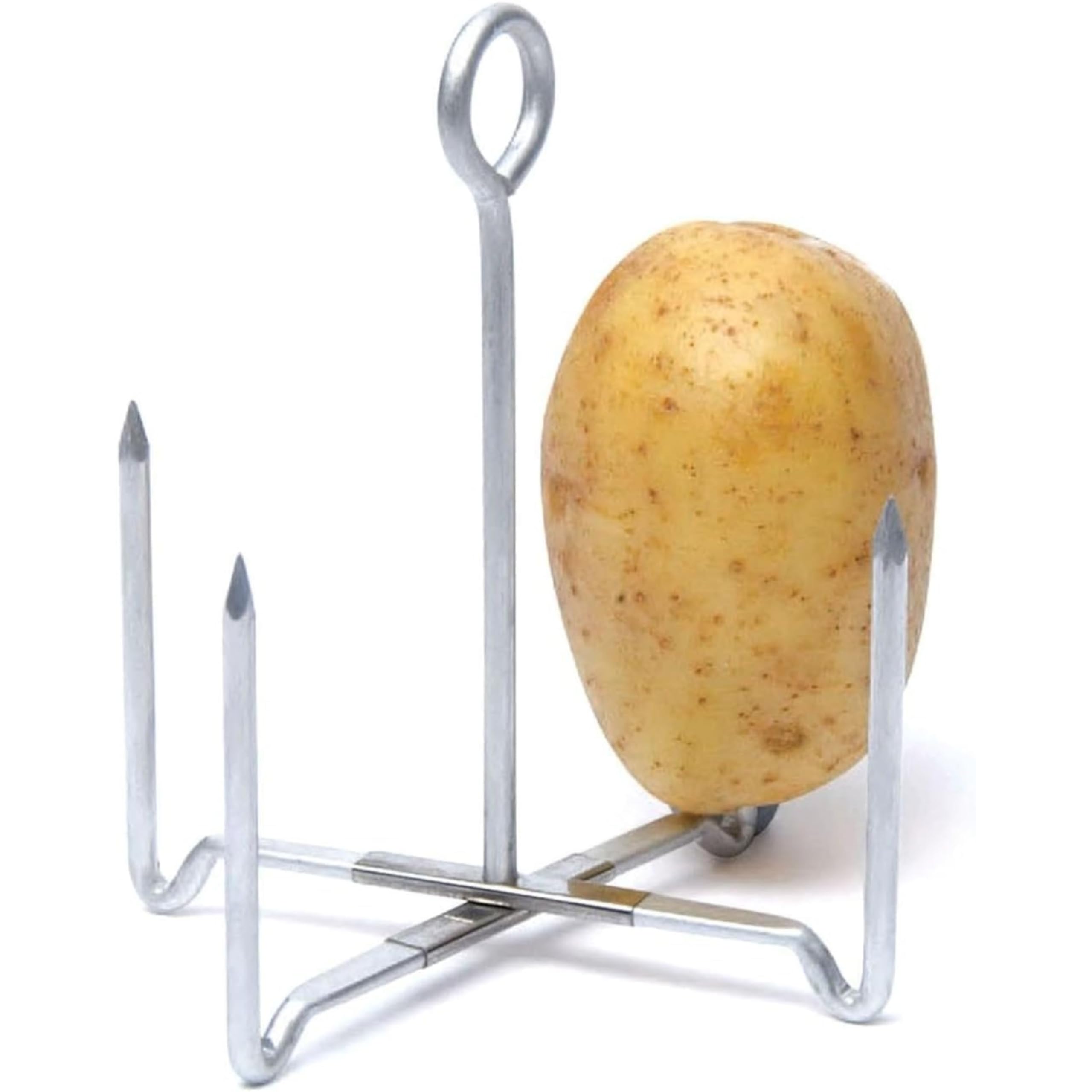4 Spike Folding Jacket Potato Baker Stand โ Aluminium Potato Baking Rack for Oven & Grill, Foldable Baked Potato Holder for Even Cooking, Crispy Skin & Fluffy Inside, Reusable Cooker for 4 Potatoes