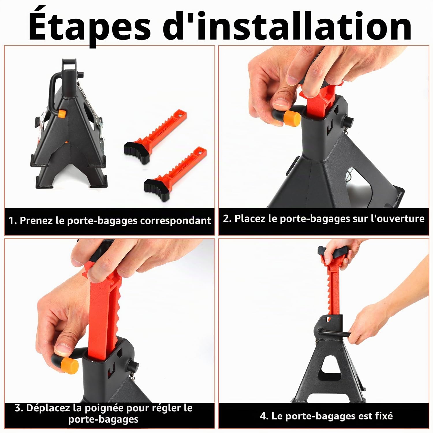 Jopassy Chandelles Voiture, Chandelles Voiture 3t, Support de Voiture avec sécurité -Réglable en Hauteur 285-430 mm, Crics et Chandelles Voitures - Outillage Mécanique Atelier - Lot de 4