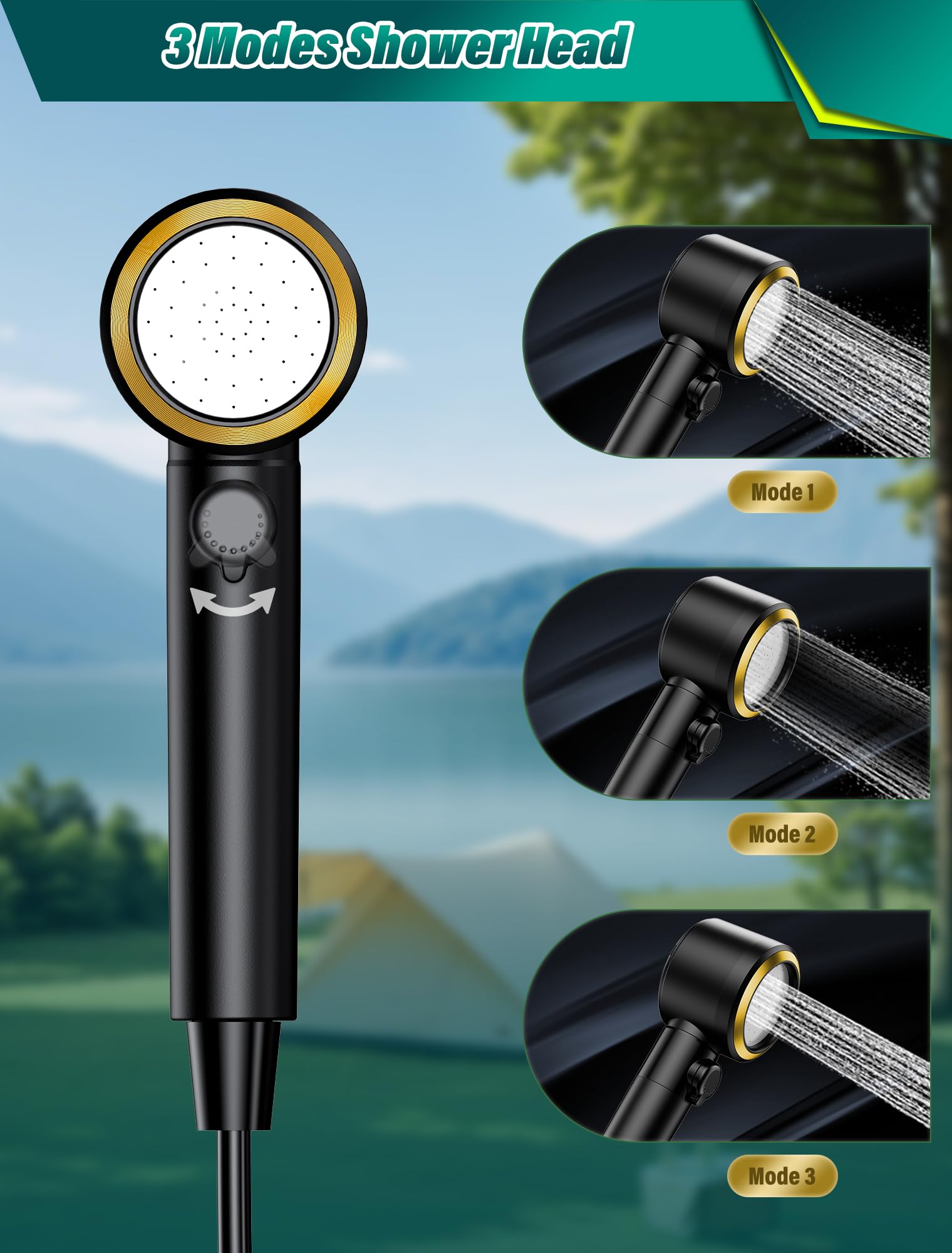 Rsaoty Doccia da Campeggio, Doccia Ricaricabile Portatile con 8000mAh, Doccia Portatile Campeggio, tubo da 2 m, per Esterni Giardino, Escursioni, Animali