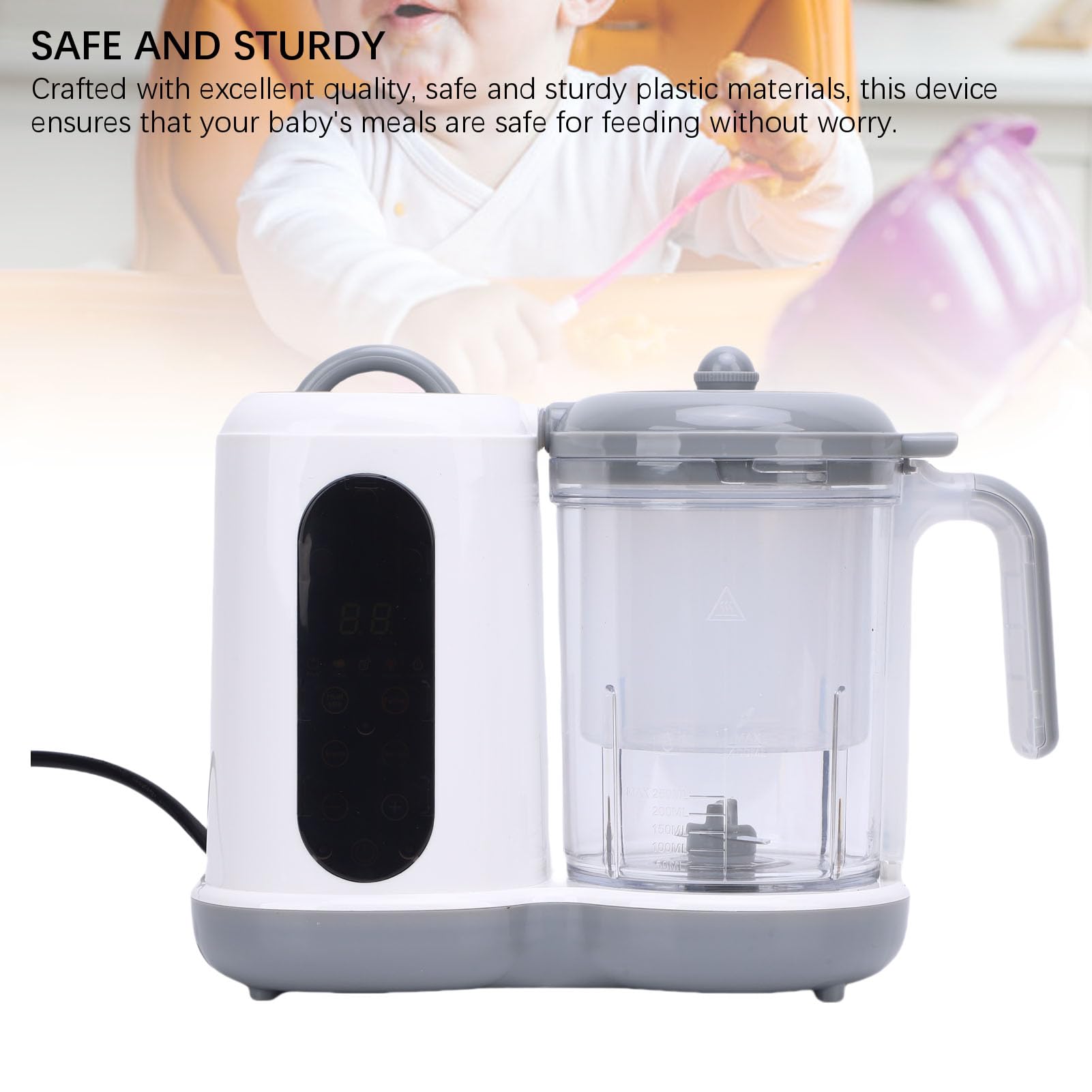 Generic Baby-Dampfgarer und Mixer, Geräumiger Babynahrungszubereiter mit Timer für die Einfache Zubereitung von Mahlzeiten, Kunststoff, 27,9 X 21,1 X 11,9 Cm (EU-Stecker)