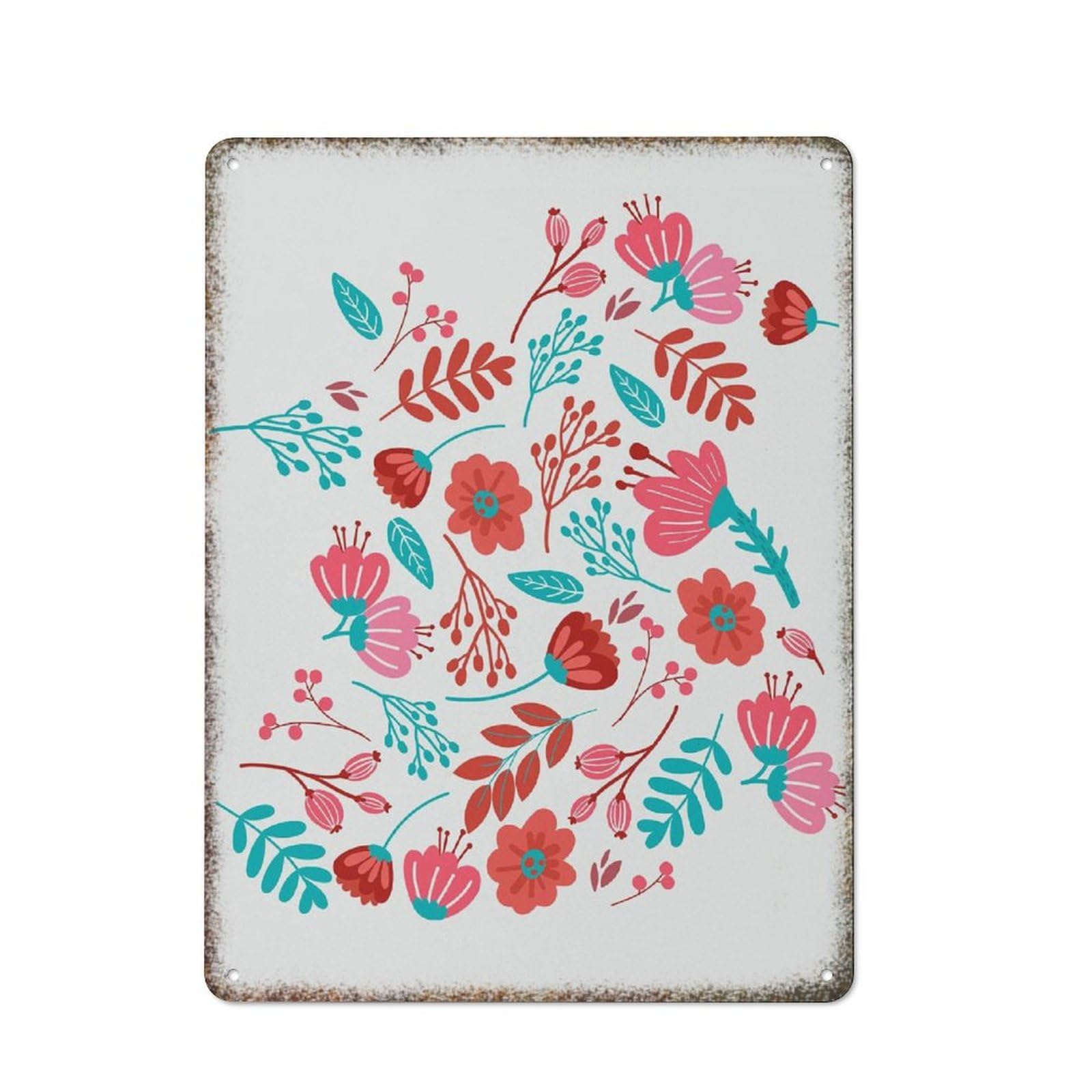 Red Tone Flower Market Art Metal Plaque Retro Farmhouse Style Home Cafe Bar Office Simple Wall Decor 8x12 Inch