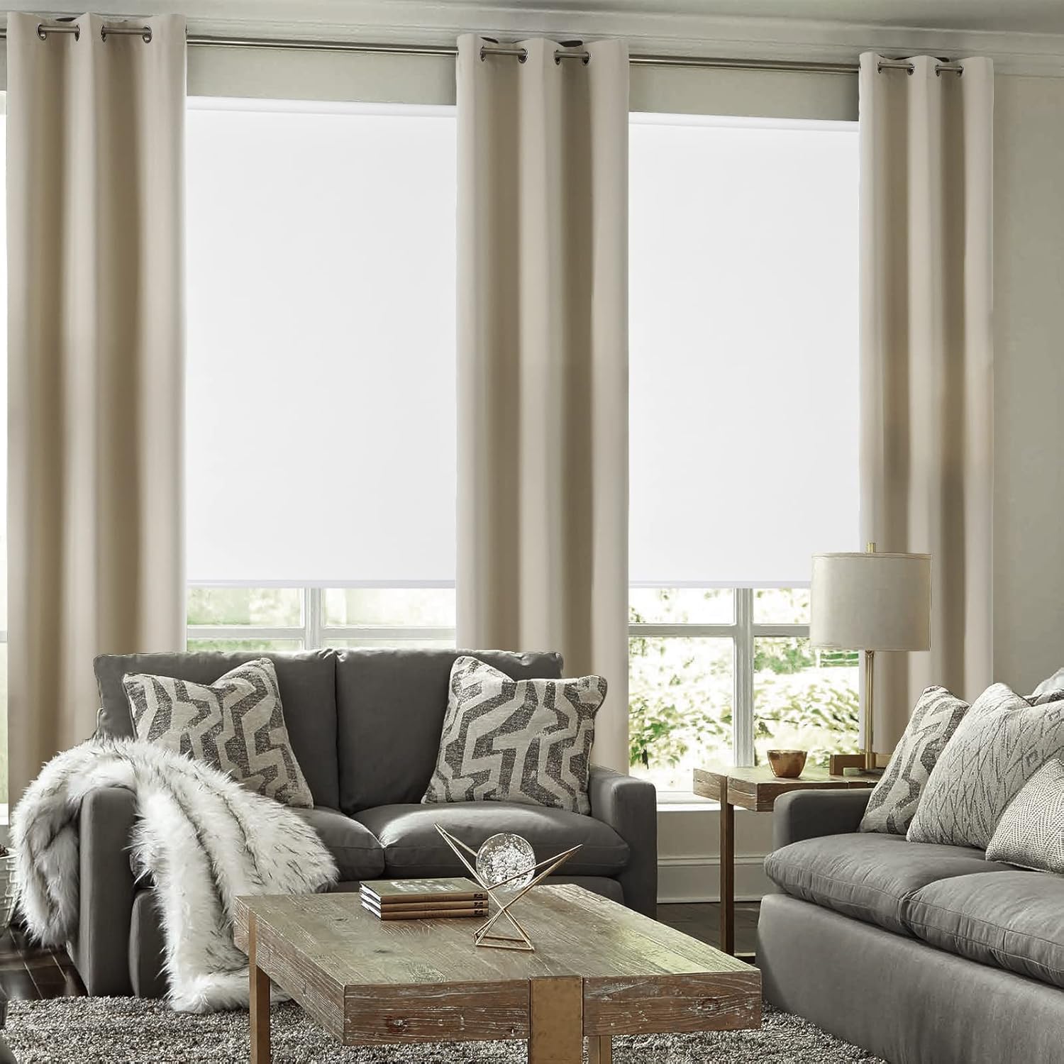 CUCRAF Off White Roller Shades with Grommet Blackout Curtains 2 Panels Bundle : Home & Kitchen