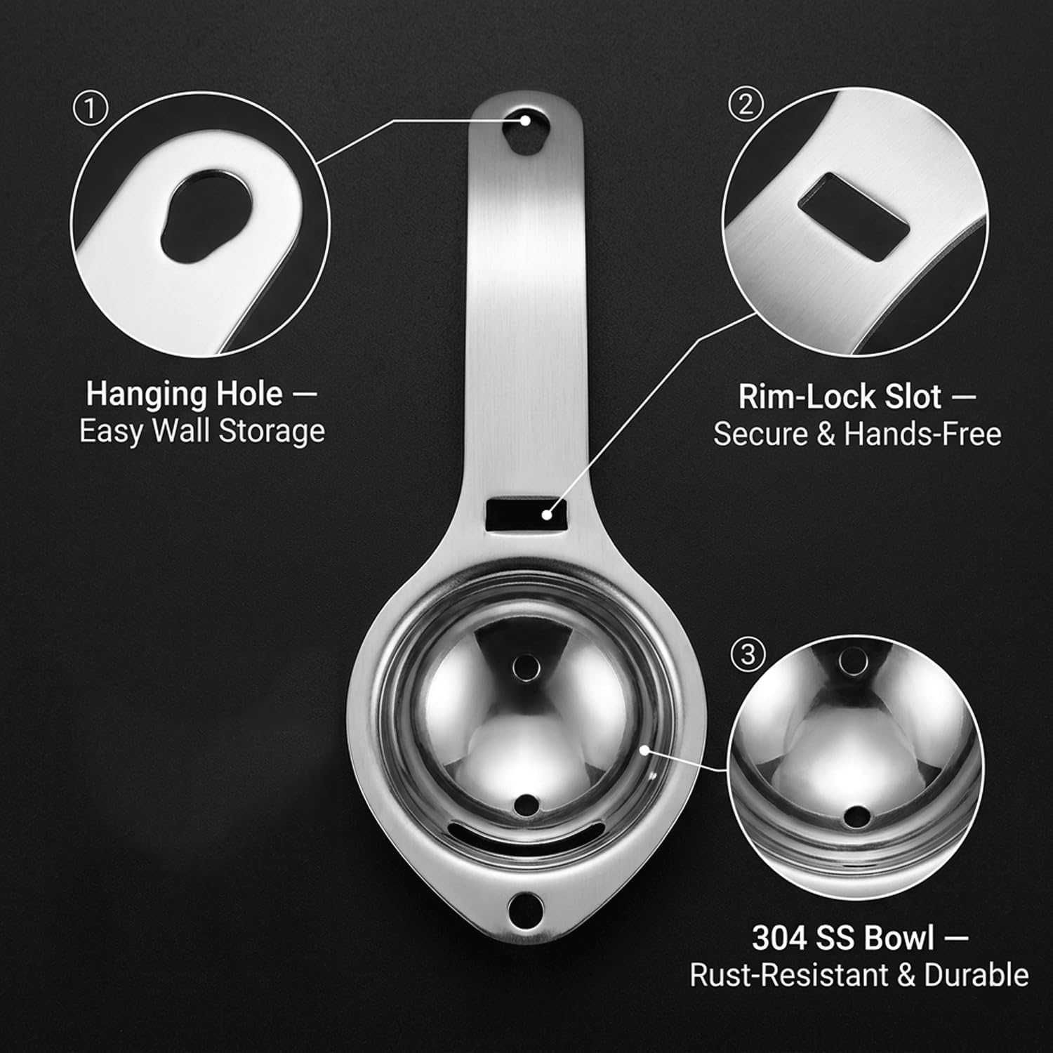 2 pieces,Egg Separator Stainless Steel Egg White and Yolk Divider, Food-Grade 304 Long Handle Egg Separator Tool for Baking and Cooking