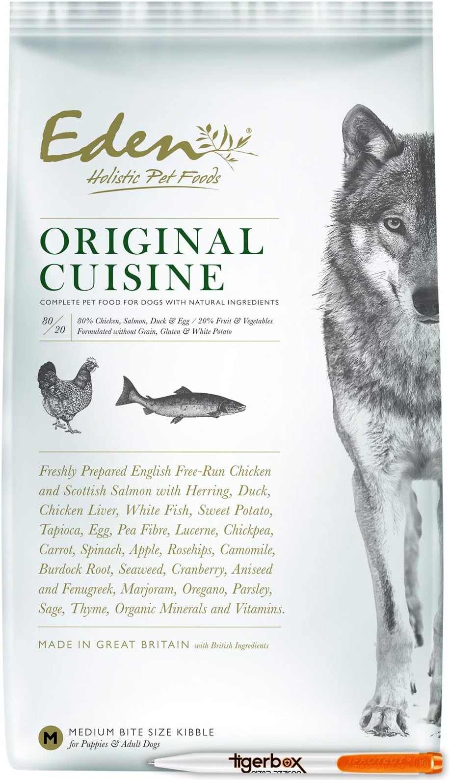 6KG Small Kibble Eden 80/20 Original Cuisine Dry Dog Food Suitable for Puppies, Adult and Senior Dogs AND Tigerbox® Antibacterial Pen!
