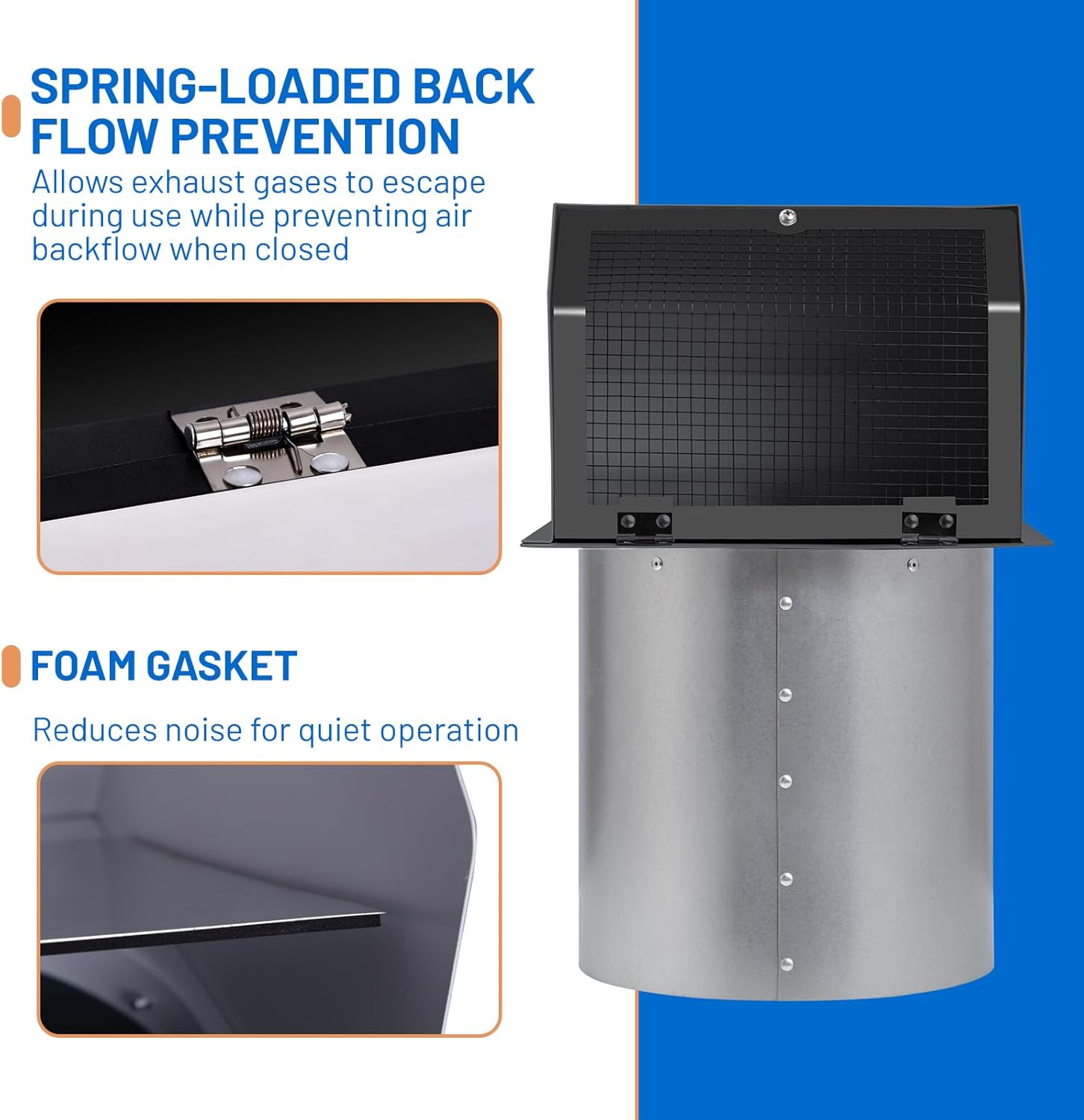 8 Inch Black Dryer Vent Hooded Wall Cover with Screen & Damper, Galvanized Steel Exhaust Vent Cap for Outdoor Dryer, Kitchen Range Hood, Bathroom Fan, HVAC Duct, Easy Install