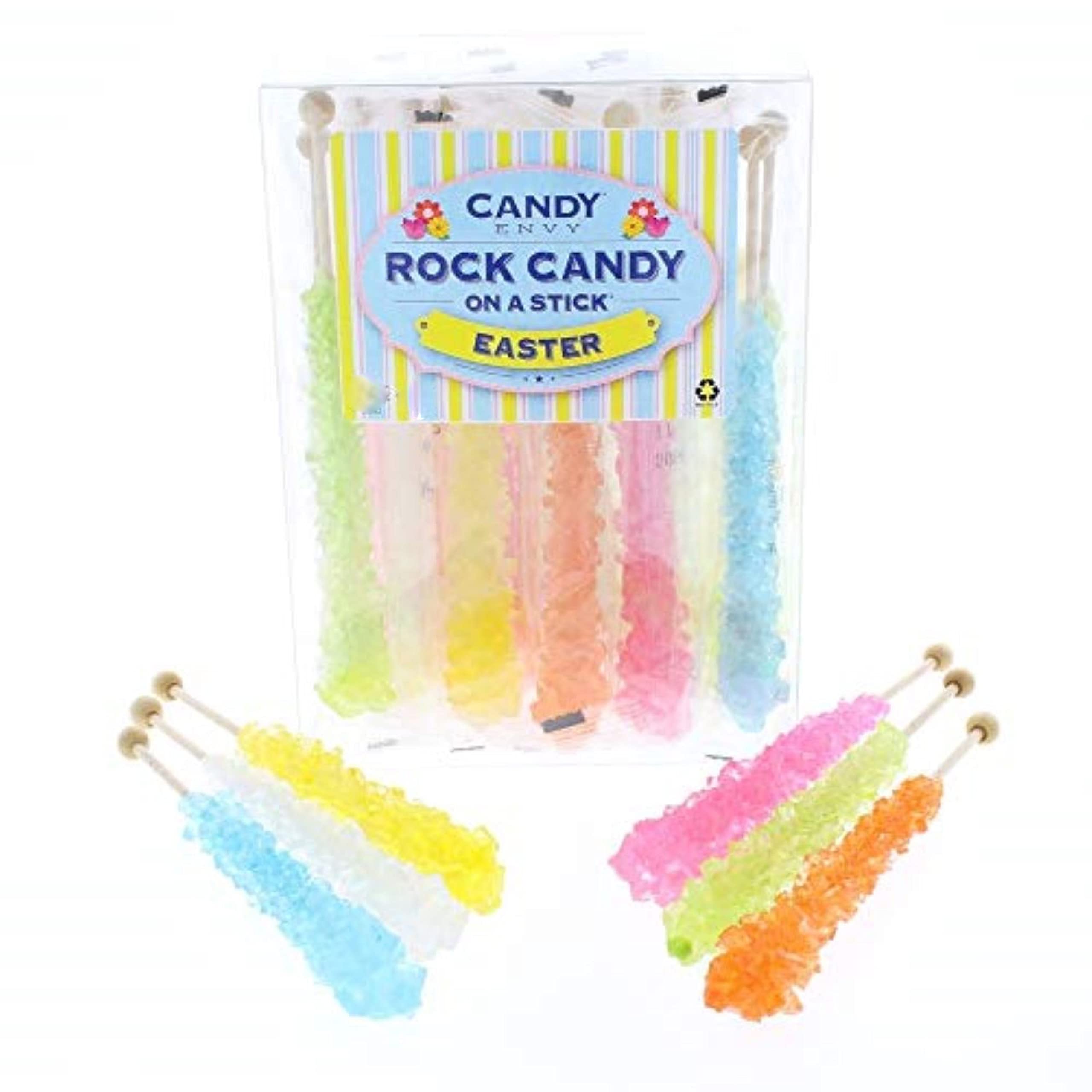 Candy Envy - Easter Rock Candy Sugar Sticks - 18 Individually Wrapped Easter Treats - Pastel Candies