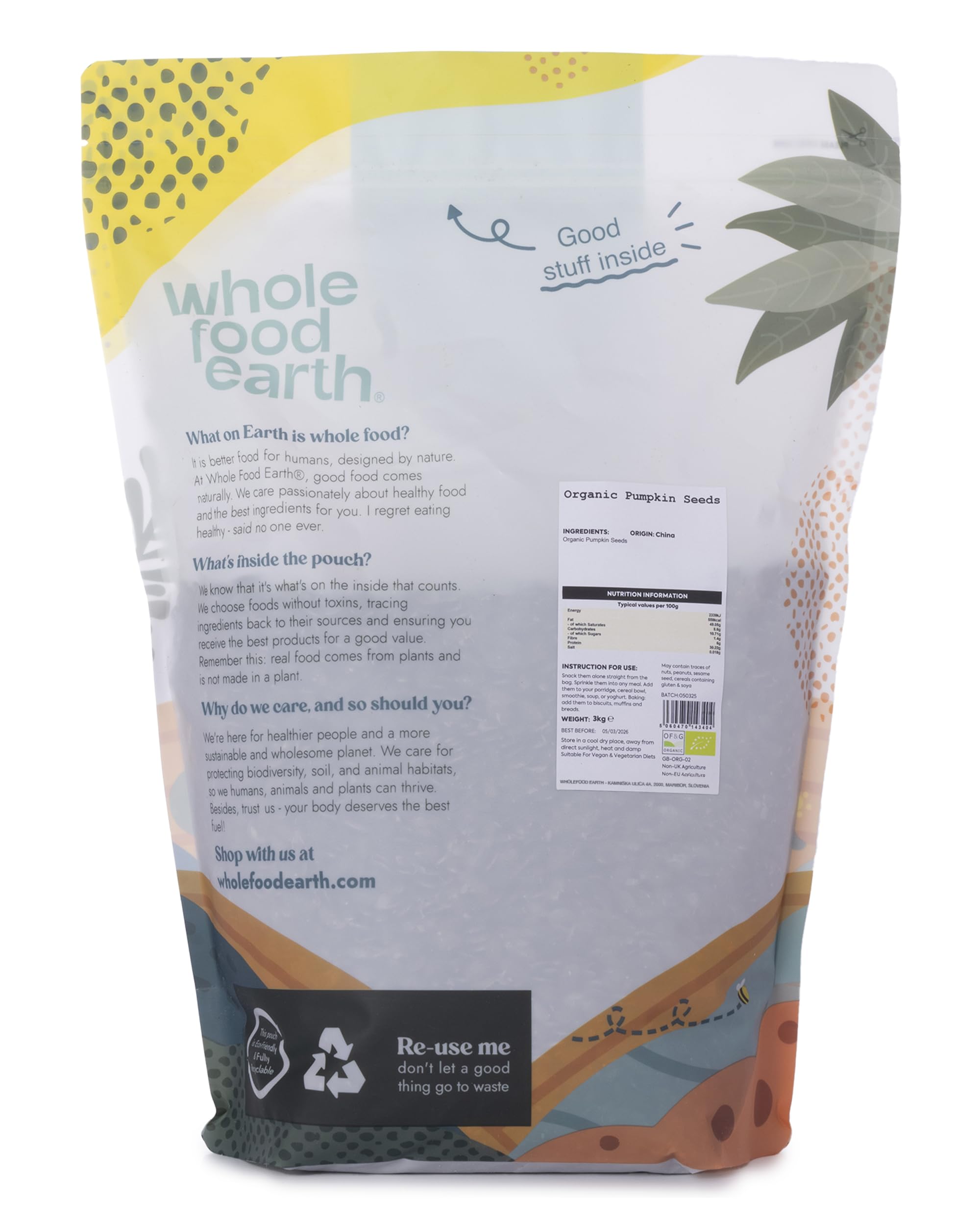 Wholefood Earth Bio Kürbiskerne 3 kg Rohkost GMO-frei Vegan Hochwertige Proteine