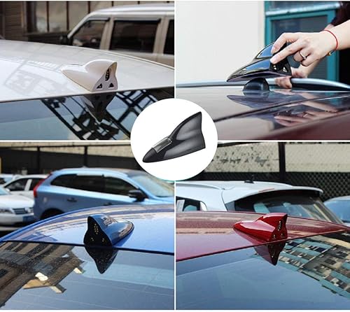 Miniatura 7 de Shark Fin Aerial-MASO - Antena de radio aérea de coche con aleta de tiburón, 12 luces LED de advertencia, repuesto de base de antena de radio (gris)