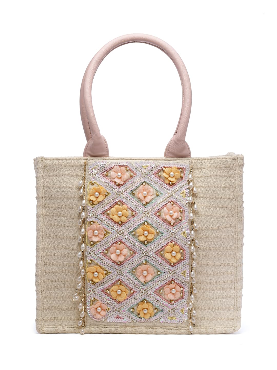 Anekaant Kooky Natural & Multi Floral Embellished Handloom Cotton Canvas Handheld Bag (B0CRYXNRS4) Amazon Price History, Amazon Price Tracker