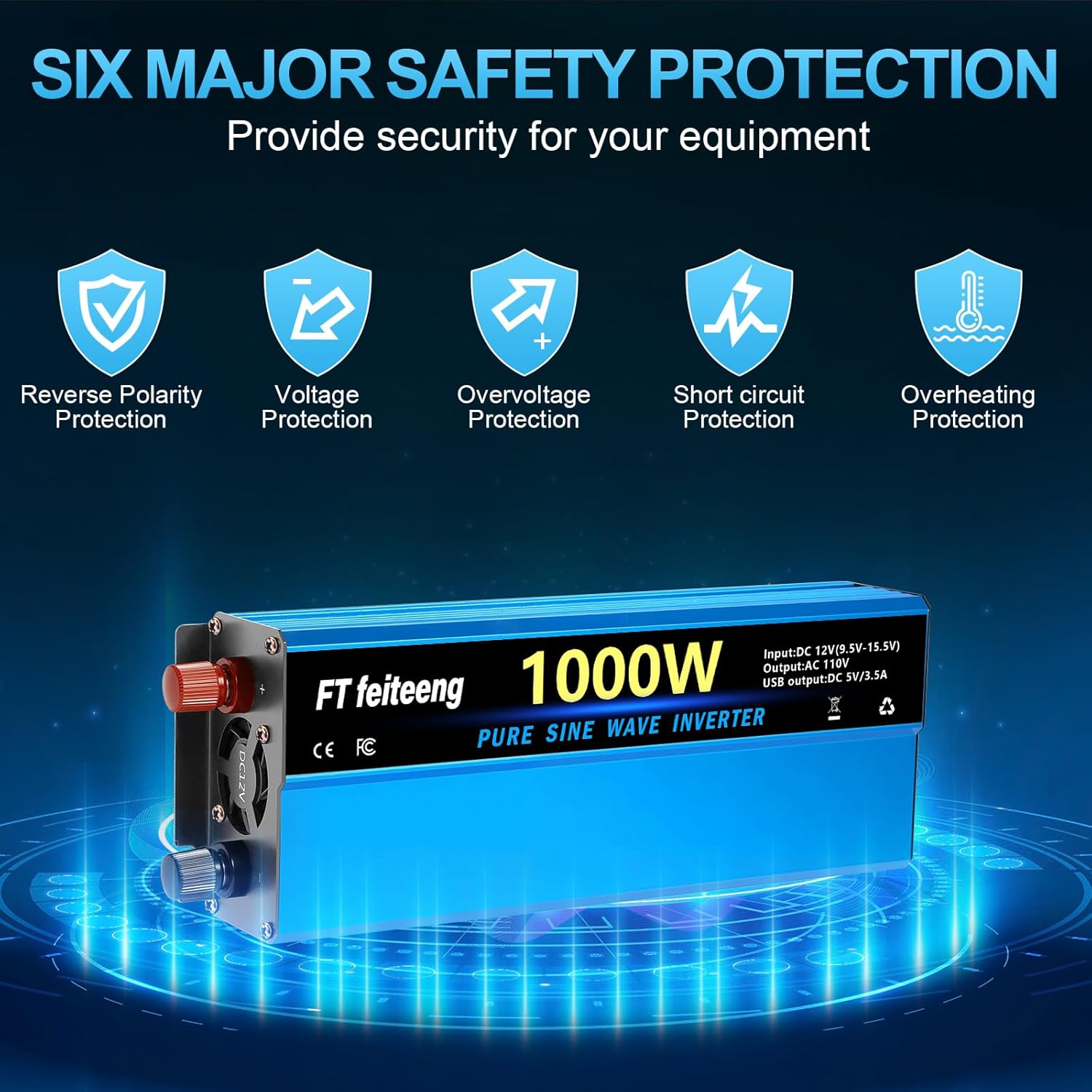 1000W Pure Sine Wave Inverter, 12V to 110V DC to AC Converter with LED Display and Dual AC Socket & 5V 3.4A USB for Car Truck RV Home Camping