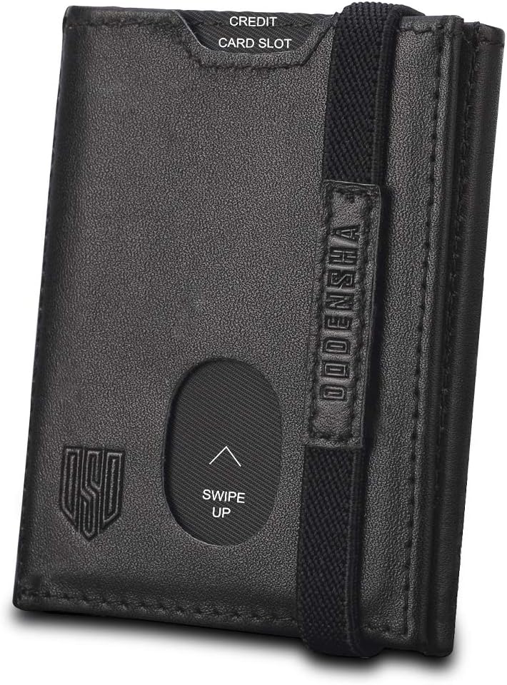 Slim Trifold Wallet Front Pocket Minimalist Wallet, Genuine Leather Mini Wallet RFID Blocking Card Small Wallet for Men with Zip Coin Pocket ID Window