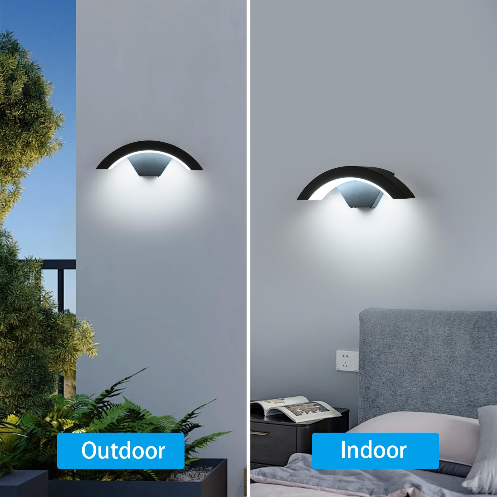 2 sztuki Zewnętrzna lampa ścienna, 24 W IP65 wodoodporna czarna lampa ścienna, aluminiowa lampa zewnętrzna do wejścia balkonowego tarasu ogrodów, zimne białe światło 6500K