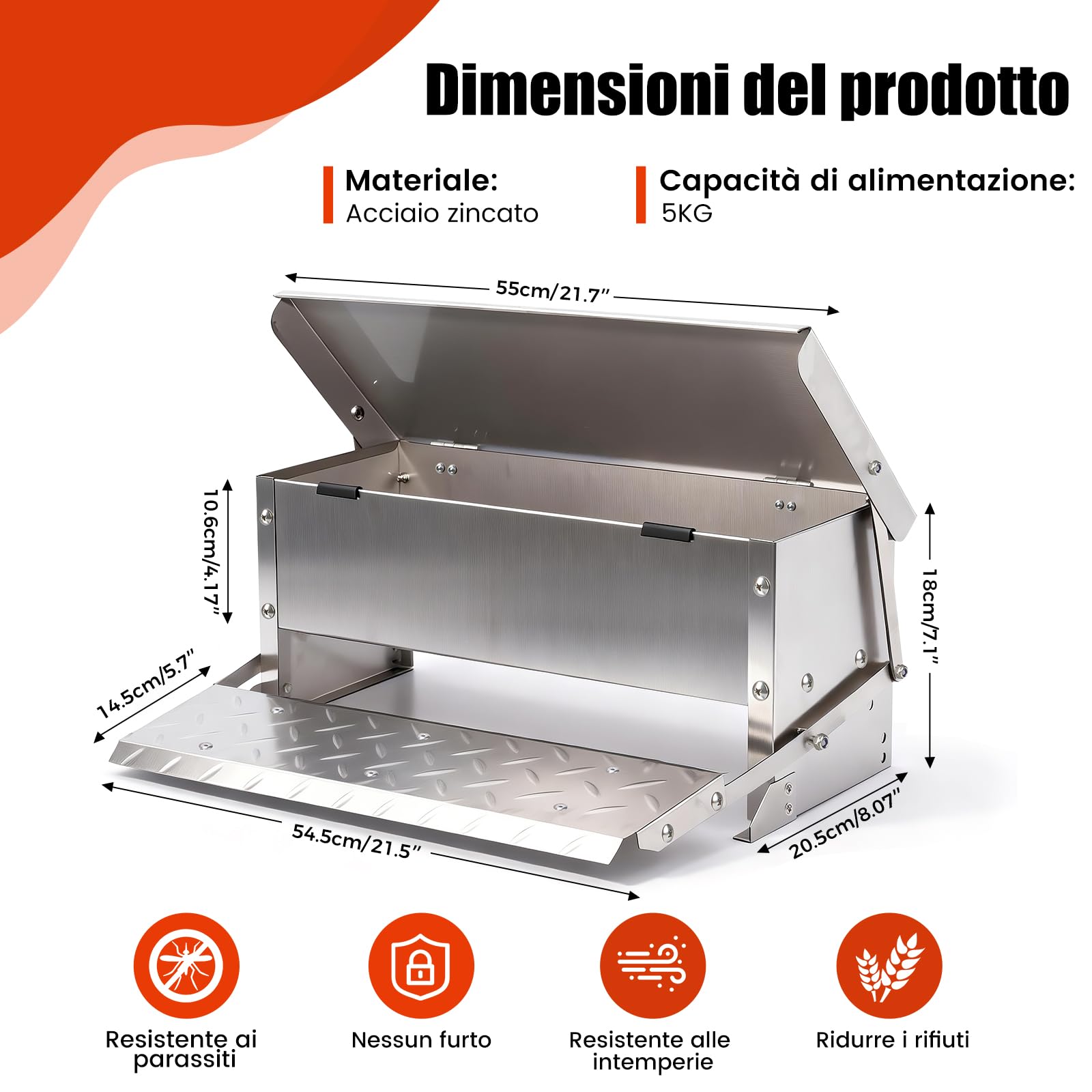 Mangiatoia per Polli a Pedale, Mangiatoia Automatica per Polli da 5 Kg, Senza Sprechi, con Coperchio Resistente Alle Intemperie per Galline e Anatre