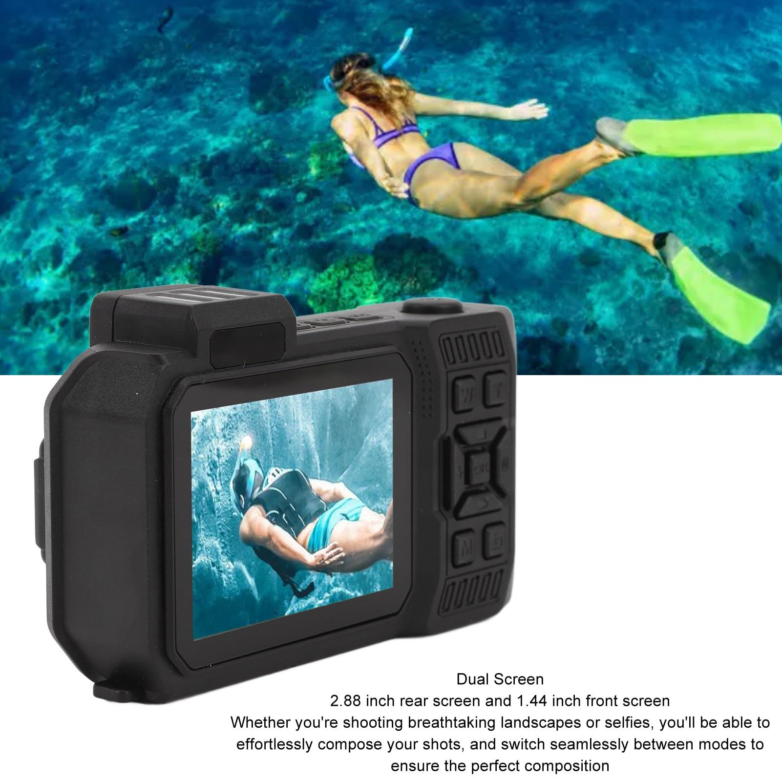 Cámara Subacuática 4K 65MP, Enfoque Automático Zoom óptico 10x, Pantalla Dual, 2500mAh, Cámara Impermeable de 33 Pies, para Bucear (Black)