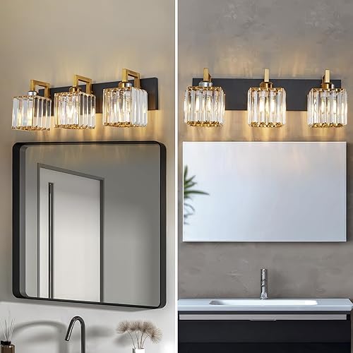 Miniatura 3 de Moderna lámpara de cristal para paredtocador de baño, de 3 luces, color negro y dorado