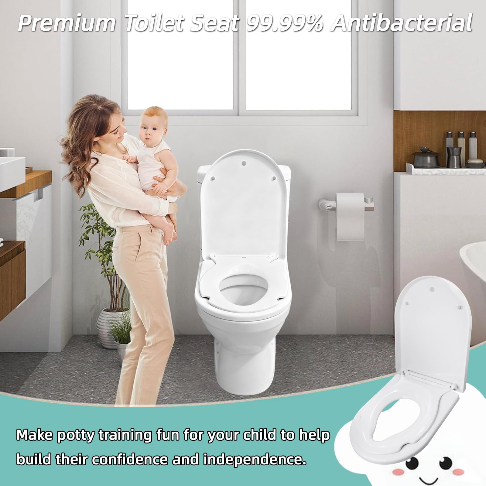 Abattant de WC Avec Siège Enfant,Antibactérien et Résistant aux UV Abattant de Wc Avec Insert Enfant,petit Abattants de WC,Facile à Monter, Jusqu'à 250 kg,Avec fonction de Déverrouillage Rapide