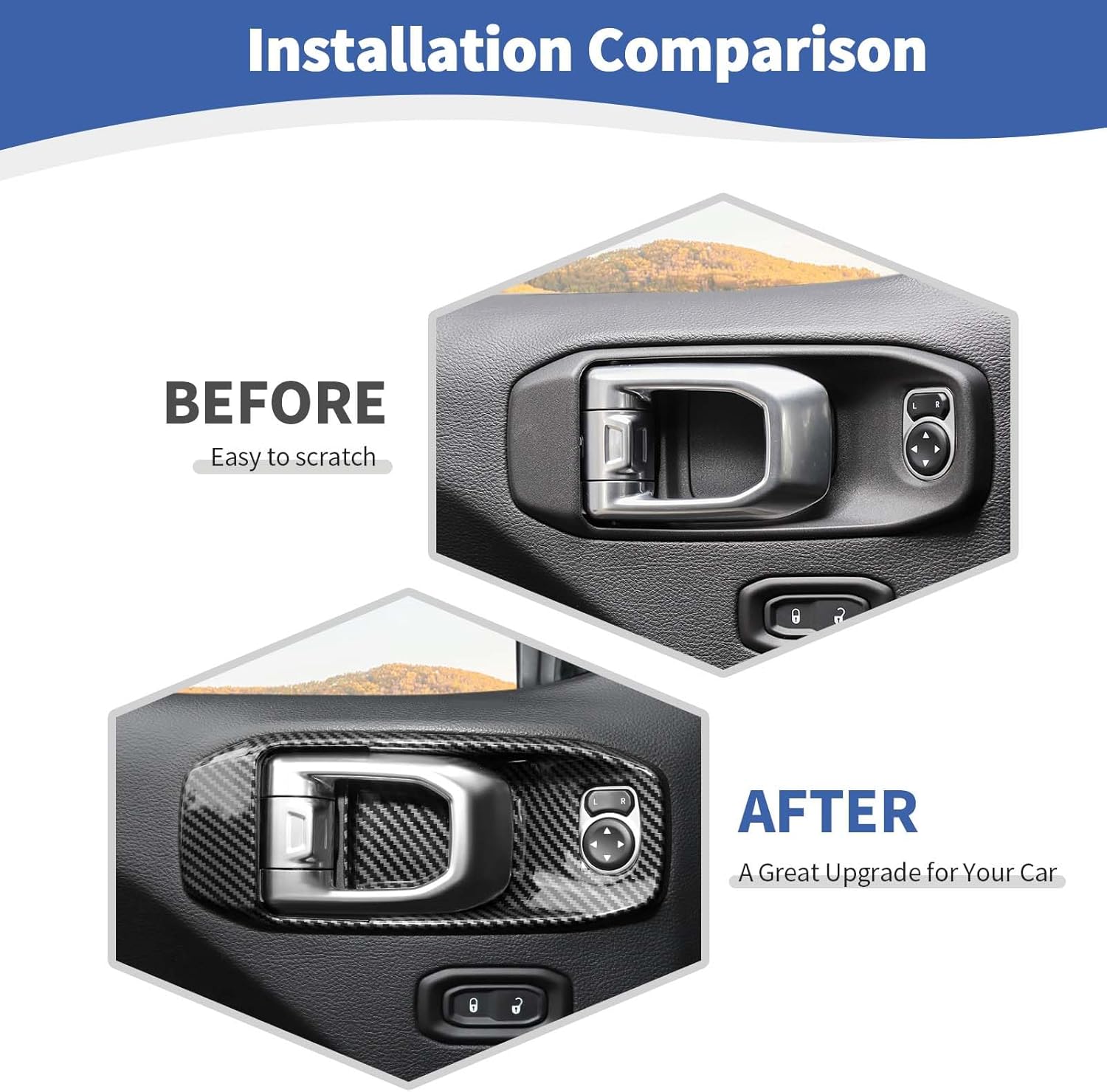 RT-TCZ for Jeep JL Inner Door Handle Bowl Cover Trim for Jeep Wrangler JL JLU 2018+ for Gladiator JT 2020-Present Carbon Fiber Interior Accessories 4pcs